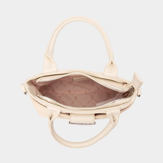 Bolsa Satchel Gabriela Média Transversal Ráfia Detalhe Fivela Marfim