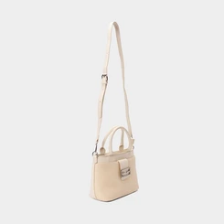 Bolsa Satchel Gabriela Média Transversal Ráfia Detalhe Fivela Marfim