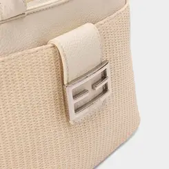 Bolsa Satchel Gabriela Média Transversal Ráfia Detalhe Fivela Marfim