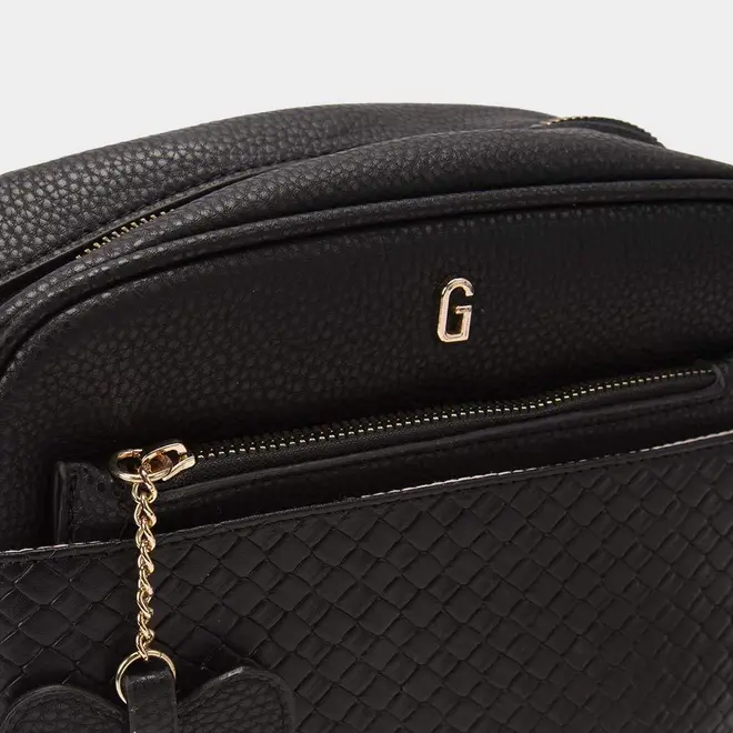 Bolsa Camera Bag Gabriela Média Tressê Com Porta-Cartão Detalhe Coração Preto