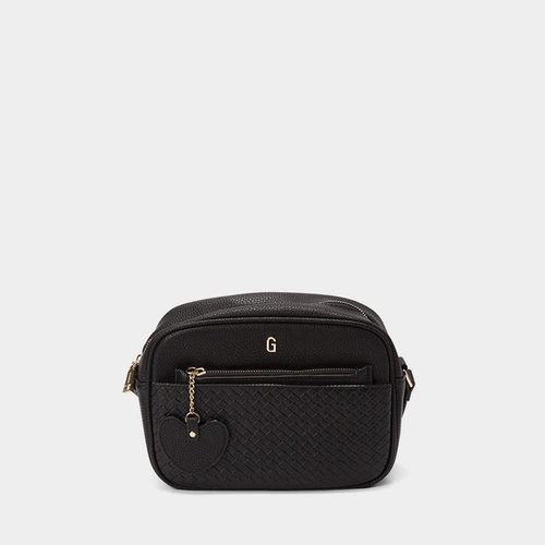 Vista 2 Bolsa Tiracolo Gabriela + Porta-cartão Pingente Coração Tressê Preto GABRIELA Preto