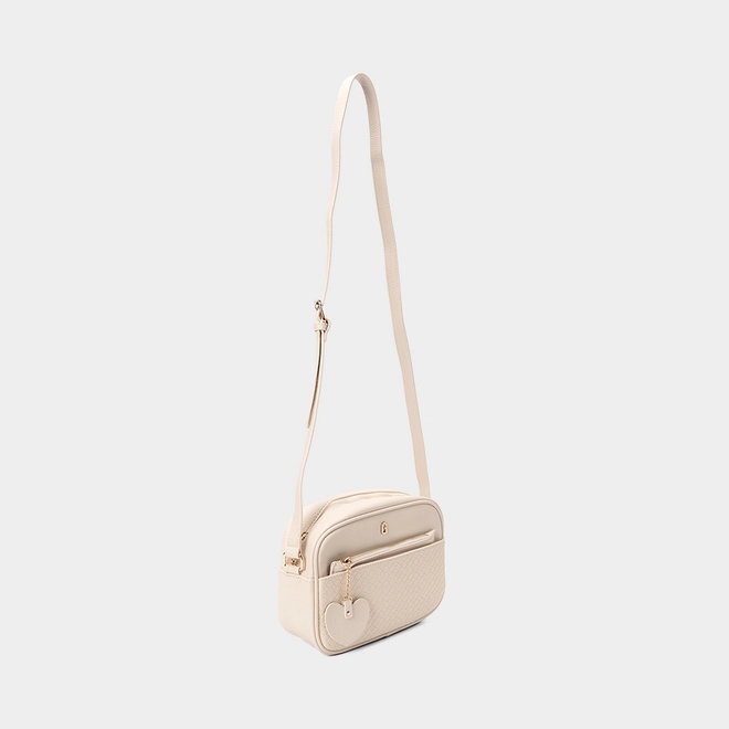 Bolsa Camera Bag Gabriela Média Tressê Com Porta-Cartão Detalhe Coração Off White