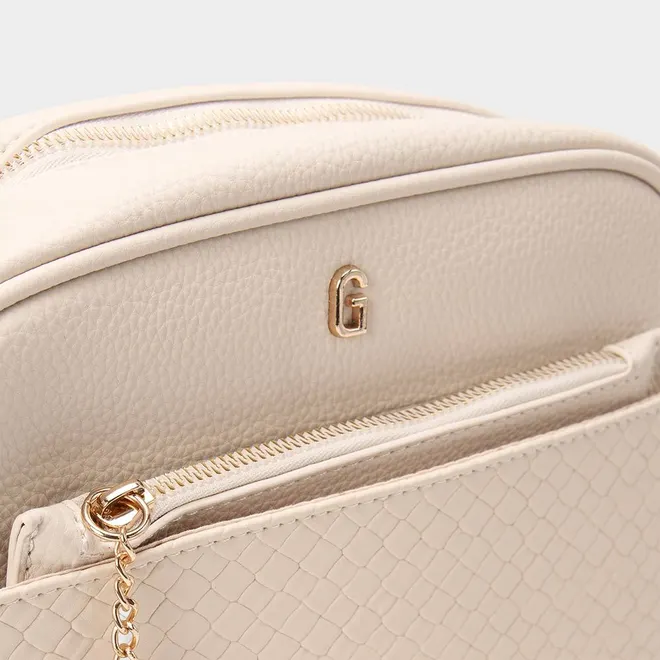 Bolsa Camera Bag Gabriela Média Tressê Com Porta-Cartão Detalhe Coração Off White