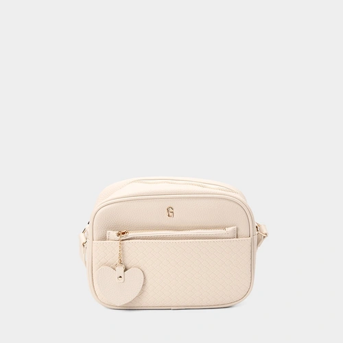 Bolsa Camera Bag Gabriela Média Tressê Com Porta-Cartão Detalhe Coração Off White