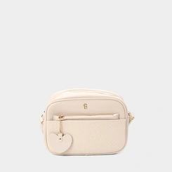 Bolsa Camera Bag Gabriela Média Tressê Com Porta-Cartão Detalhe Coração Off White