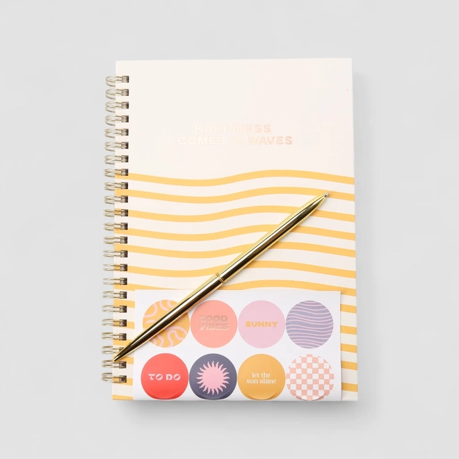 Kit Papelaria STZ Happiness Waves Com Caneta & Adesivos Multicolor