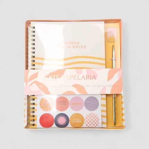 Kit Papelaria STZ Happiness Waves Com Caneta & Adesivos Multicolor