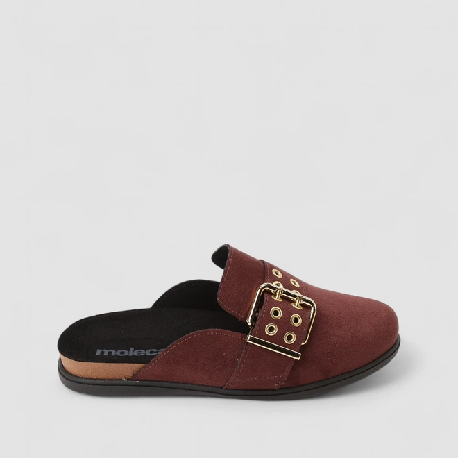 Mule Feminina Moleca Fivela Dourada Vinho