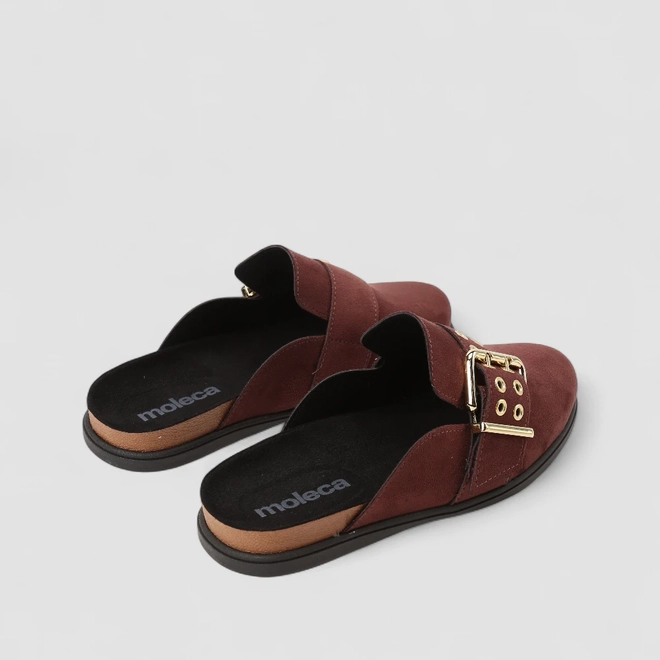 Mule Feminina Moleca Fivela Dourada Vinho