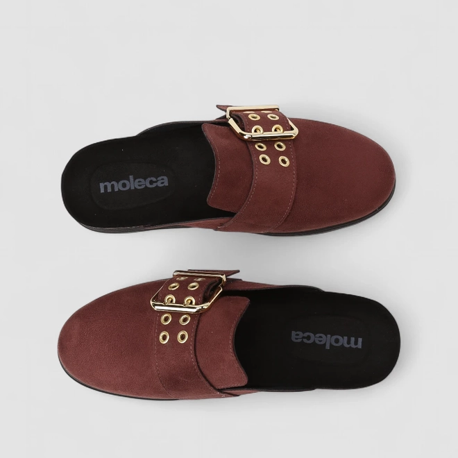 Mule Feminina Moleca Fivela Dourada Vinho