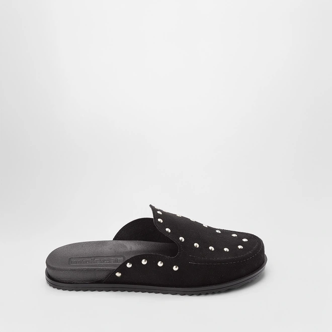 Mule Clog Moleca Detalhe Rebite Camurça Preto