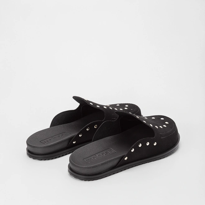 Mule Clog Moleca Detalhe Rebite Camurça Preto