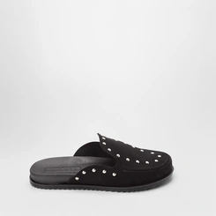 Mule Clog Moleca Detalhe Rebite Camurça Preto
