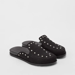 Mule Clog Moleca Detalhe Rebite Camurça Preto