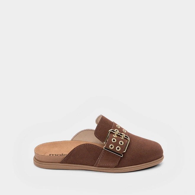 Mule Clog Moleca Camurça Fivela Marrom