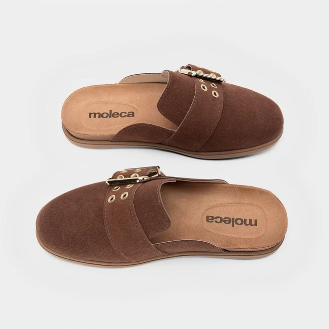 Mule Clog Moleca Camurça Fivela Marrom