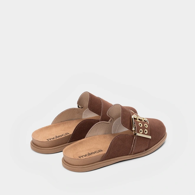 Mule Clog Moleca Camurça Fivela Marrom