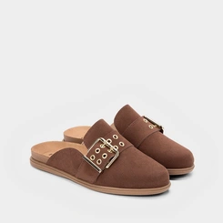 Mule Clog Moleca Camurça Fivela Marrom