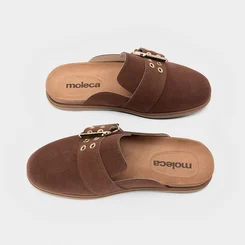 Mule Clog Moleca Camurça Fivela Marrom