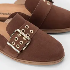 Mule Clog Moleca Camurça Fivela Marrom