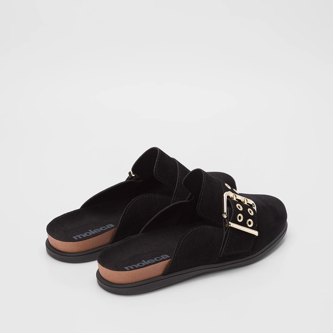 Mule Clog Moleca Camurça Fivela Preto