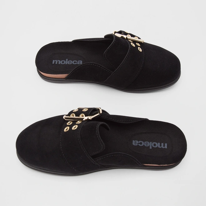 Mule Clog Moleca Camurça Fivela Preto
