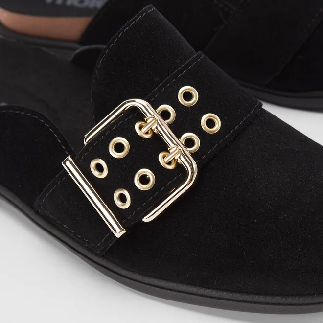 Mule Clog Moleca Camurça Fivela Preto