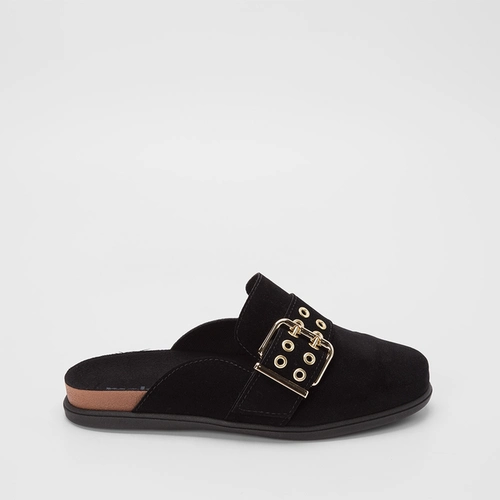 Mule Glog Moleca Camurça Fivela Preto