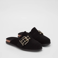 Mule Clog Moleca Camurça Fivela Preto