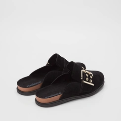 Mule Clog Moleca Camurça Fivela Preto