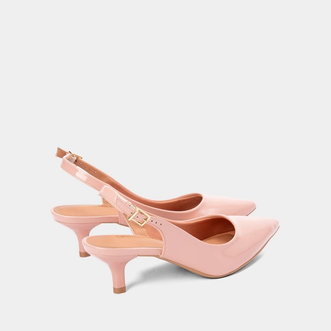 Scarpin Slingback Feminino Gabriela Salto Fino Fivela Rosa