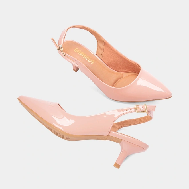 Scarpin Slingback Feminino Gabriela Salto Fino Fivela Rosa