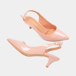 Scarpin Slingback Feminino Gabriela Salto Fino Fivela Rosa