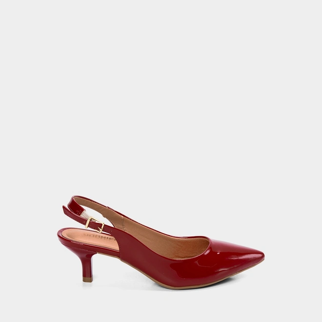 Scarpin Slingback Feminino Gabriela Salto Fino Fivela Verniz Vermelho