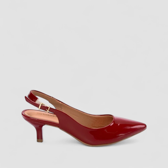 Scarpin Slingback Feminino Gabriela Salto Fino Fivela Verniz Vermelho