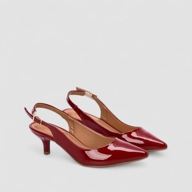 Scarpin Slingback Feminino Gabriela Salto Fino Fivela Verniz Vermelho