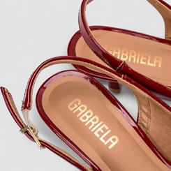 Scarpin Slingback Feminino Gabriela Salto Fino Fivela Verniz Vermelho