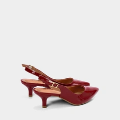 Scarpin Slingback Feminino Gabriela Salto Fino Fivela Verniz Vermelho