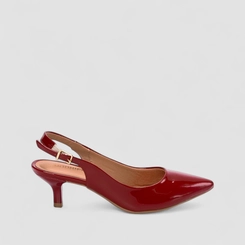 Scarpin Slingback Feminino Gabriela Salto Fino Fivela Verniz Vermelho