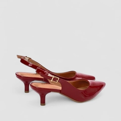 Scarpin Slingback Feminino Gabriela Salto Fino Fivela Verniz Vermelho
