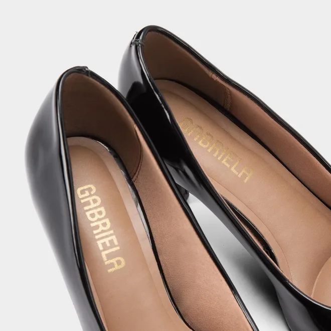 Scarpin Feminino Gabriela Salto Médio Fino Verniz Preto