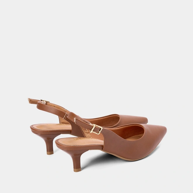 Scarpin Slingback Feminino Gabriela Salto Fino Fivela Marrom