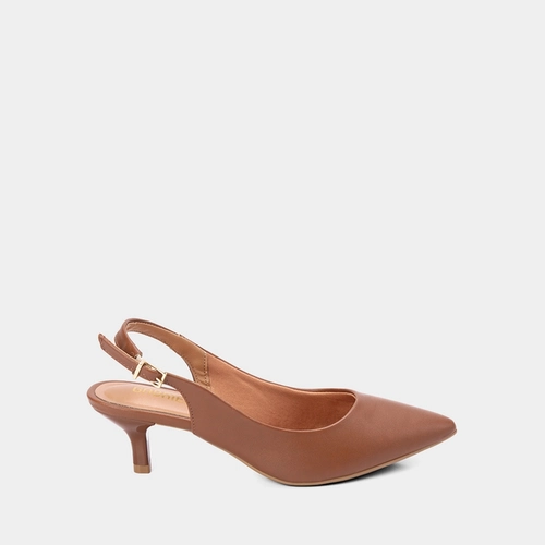 Scarpin Slingback Gabriela Salto Fino Fivela Marrom
