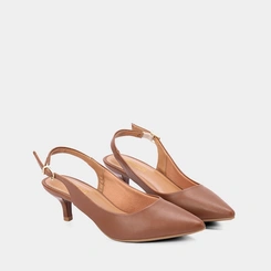 Scarpin Slingback Feminino Gabriela Salto Fino Fivela Marrom