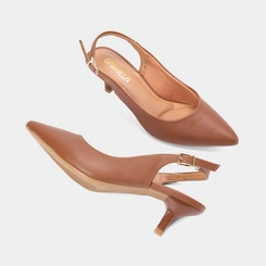 Scarpin Slingback Feminino Gabriela Salto Fino Fivela Marrom