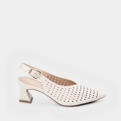 Scarpin Slingback Salto Médio Flare Perfuros Off White