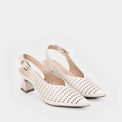 Scarpin Slingback Salto Médio Flare Perfuros Off White