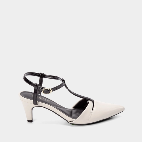 Scarpin Slingback Gabriela Salto Médio Fino Tiras Off White