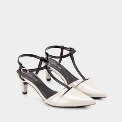 Scarpin Slingback Gabriela Salto Médio Fino Tiras Off White