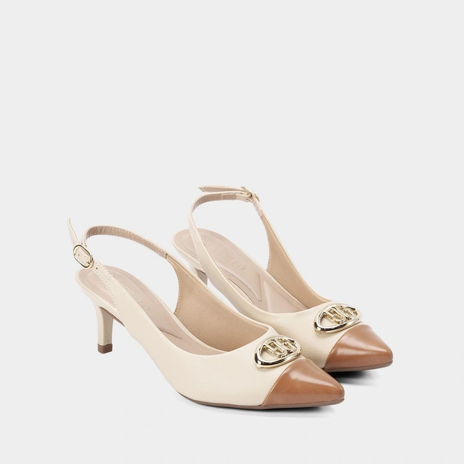 Scarpin Slingback Gabriela Salto Médio Fino Off White